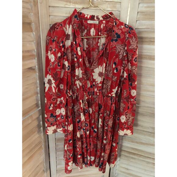 Ulla Johnson romantic red poppy floral cotton short dress  small 4.  Tassels. - Picture 6 of 6
